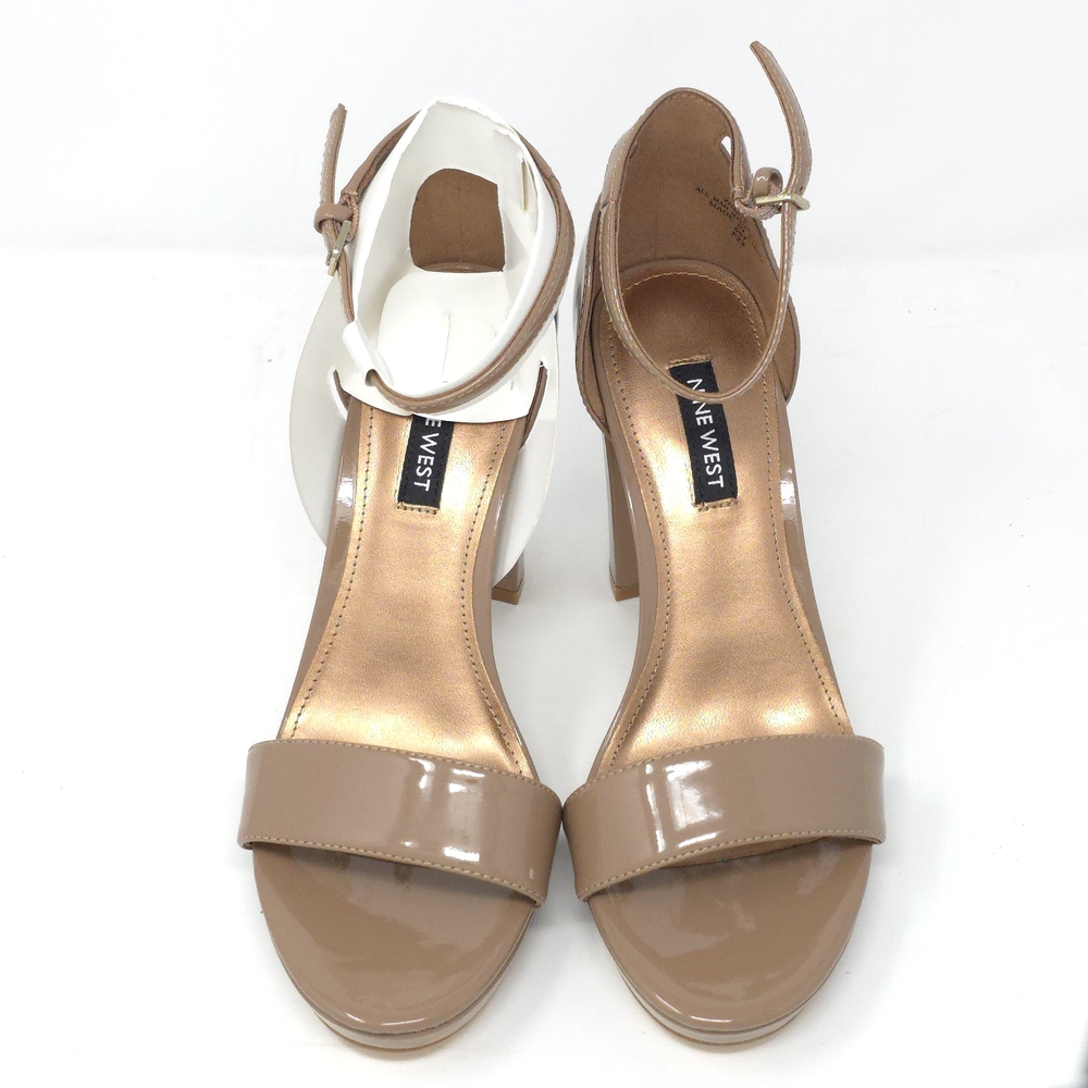 Nine West Elope Metallic Embossed Platform Heels Beige 6 Medium - Picture 3 of 9